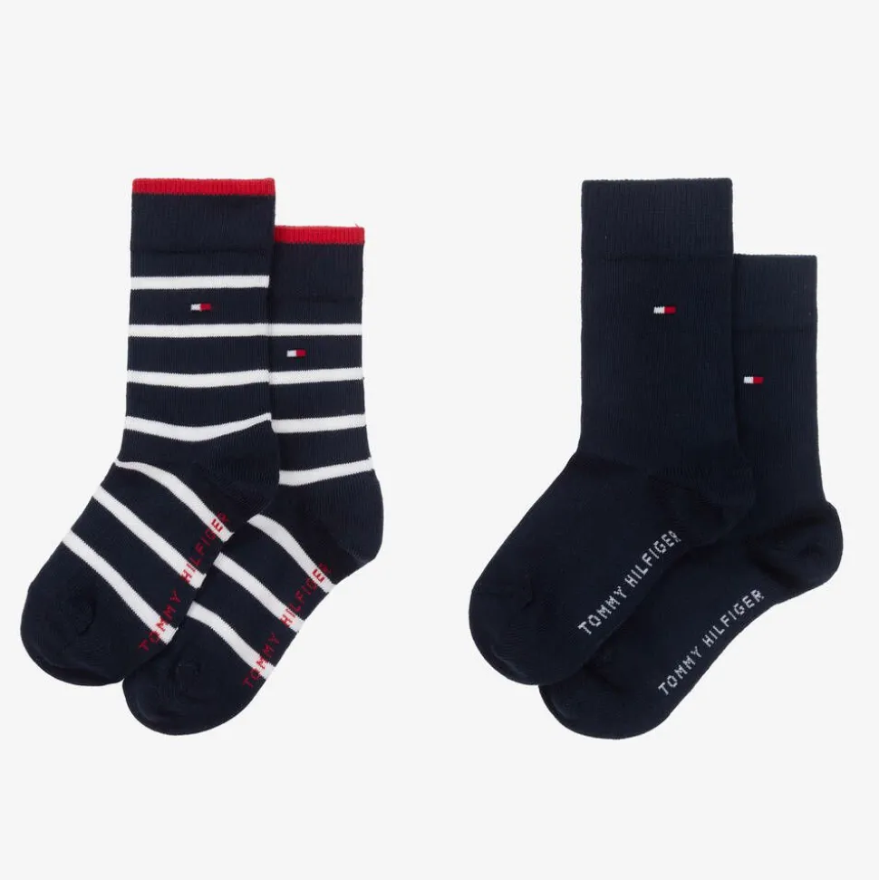 Boys Navy Blue Striped Cotton Socks (2 Pack)