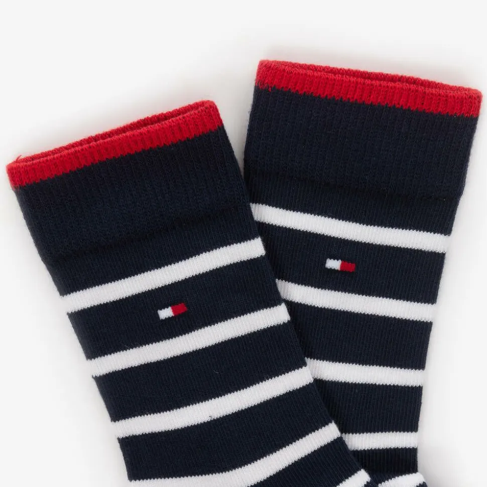 Boys Navy Blue Striped Cotton Socks (2 Pack)