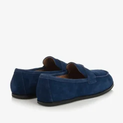 Boys Navy Blue Suede Leather Loafers
