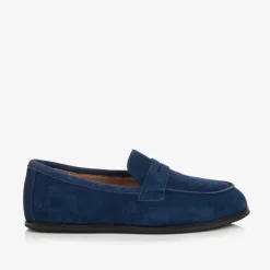 Boys Navy Blue Suede Leather Loafers