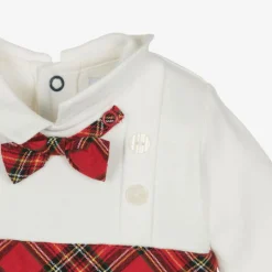 Boys Navy Blue Velour Tartan Babygrow