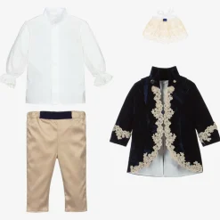 Boys Navy Blue Velvet & Satin Suit