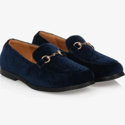 Boys Navy Blue Velvet Loafers