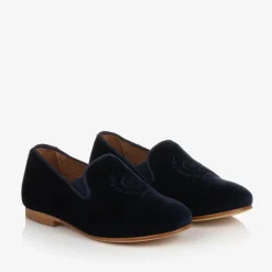 Boys Navy Blue Velvet Loafers