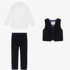 Boys Navy Blue Velvet Waistcoat Suit