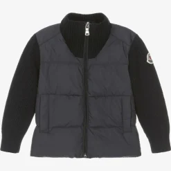 Boys Navy Blue Wool & Down Zip-Up Top