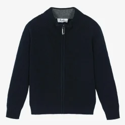 Boys Navy Blue Wool Zip-Up Cardigan