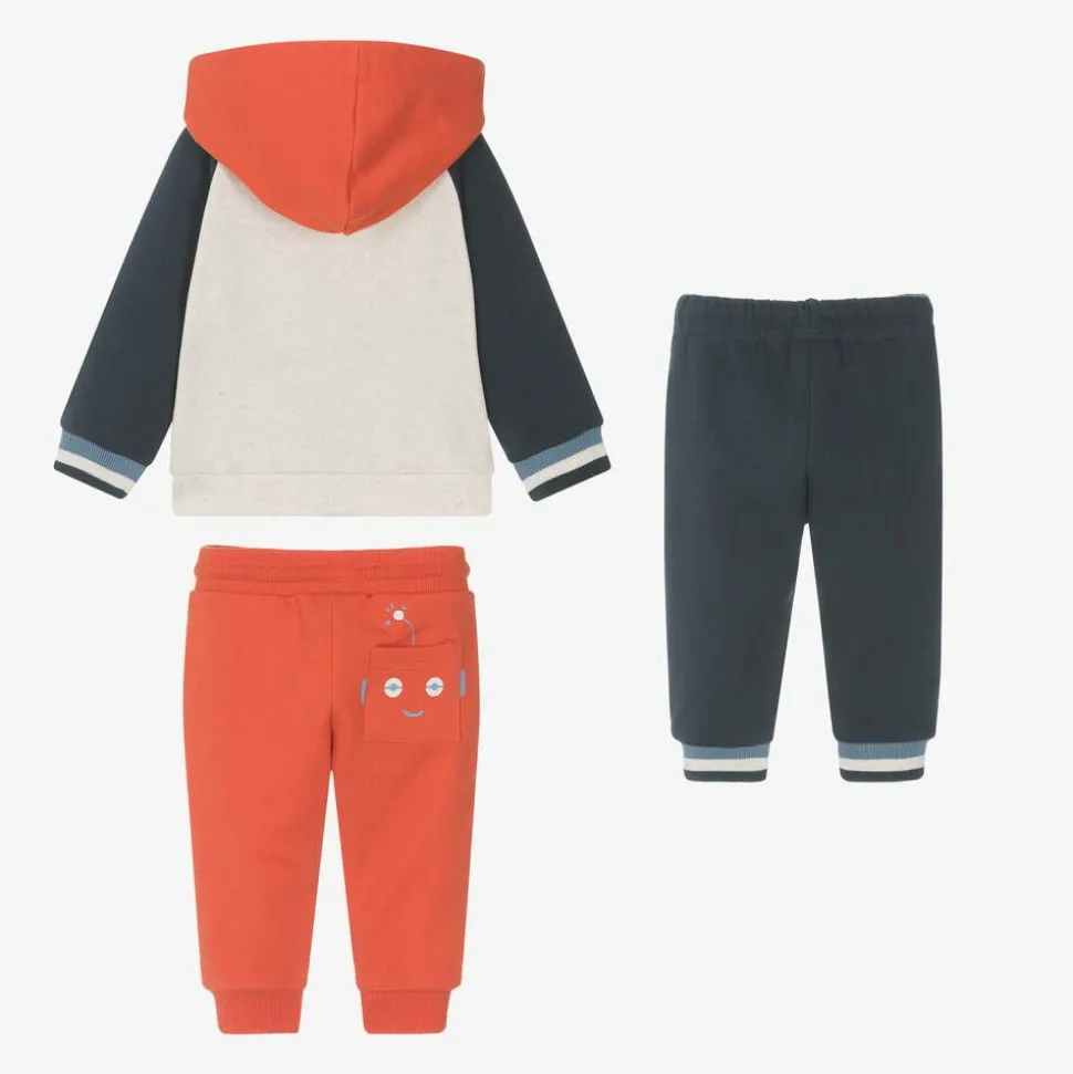 Boys Orange & Blue Cotton Robot Tracksuit Set