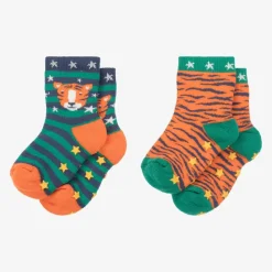 Boys Orange Cotton Slipper Socks (2 Pack)