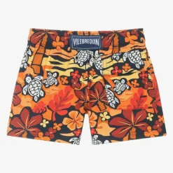 Boys Orange Tropical Print Swim Shorts