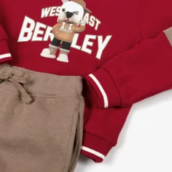 Boys Red & Beige Cotton Tracksuit