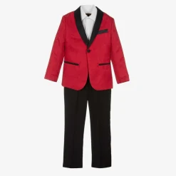 Boys Red & Black Jacquard Suit