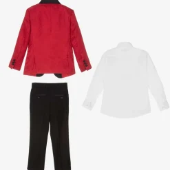 Boys Red & Black Jacquard Suit