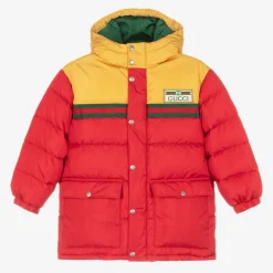 Boys Red & Yellow Hooded Puffer Coat