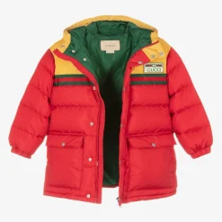 Boys Red & Yellow Hooded Puffer Coat