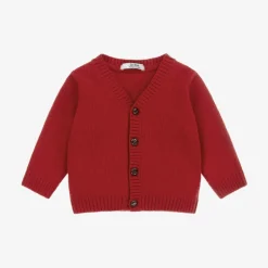 Boys Red Cotton & Wool Cardigan