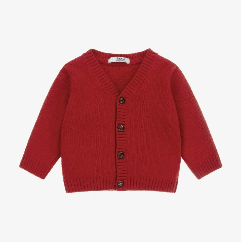 Boys Red Cotton & Wool Cardigan