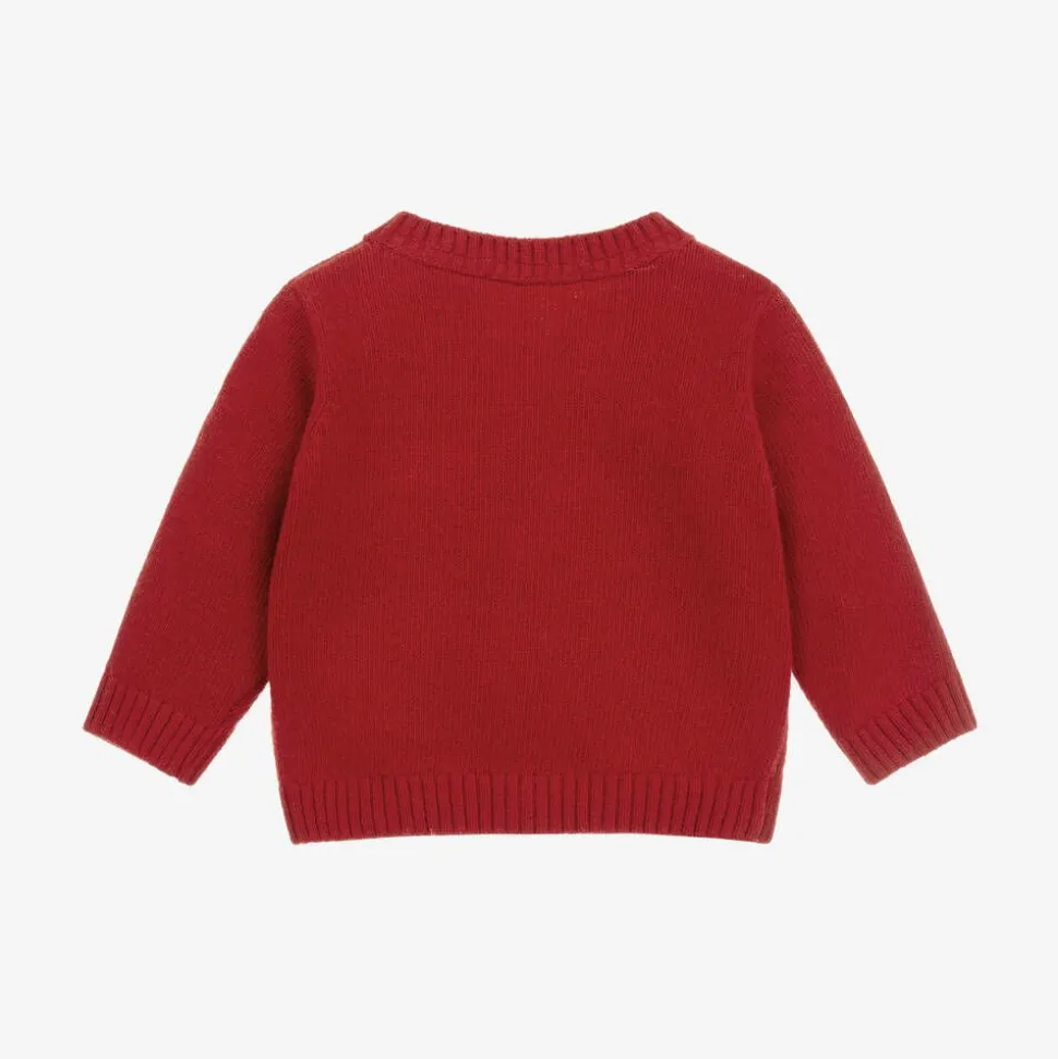 Boys Red Cotton & Wool Cardigan