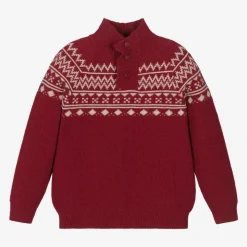 Boys Red Cotton & Wool Knit Jumper