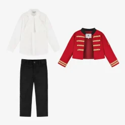 Boys Red Cotton Military 3 Piece Suit