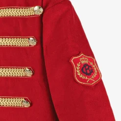 Boys Red Cotton Military 3 Piece Suit