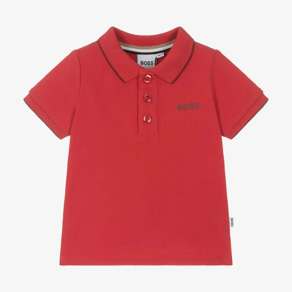 Boys Red Cotton Polo Shirt
