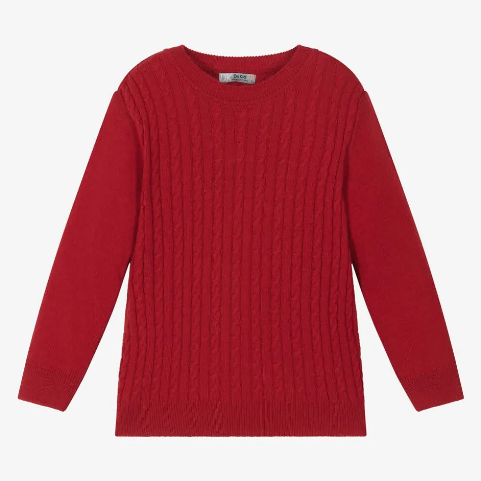 Boys Red Knitted Cotton & Wool Sweater