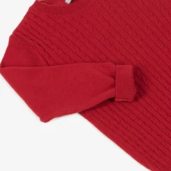 Boys Red Knitted Cotton & Wool Sweater