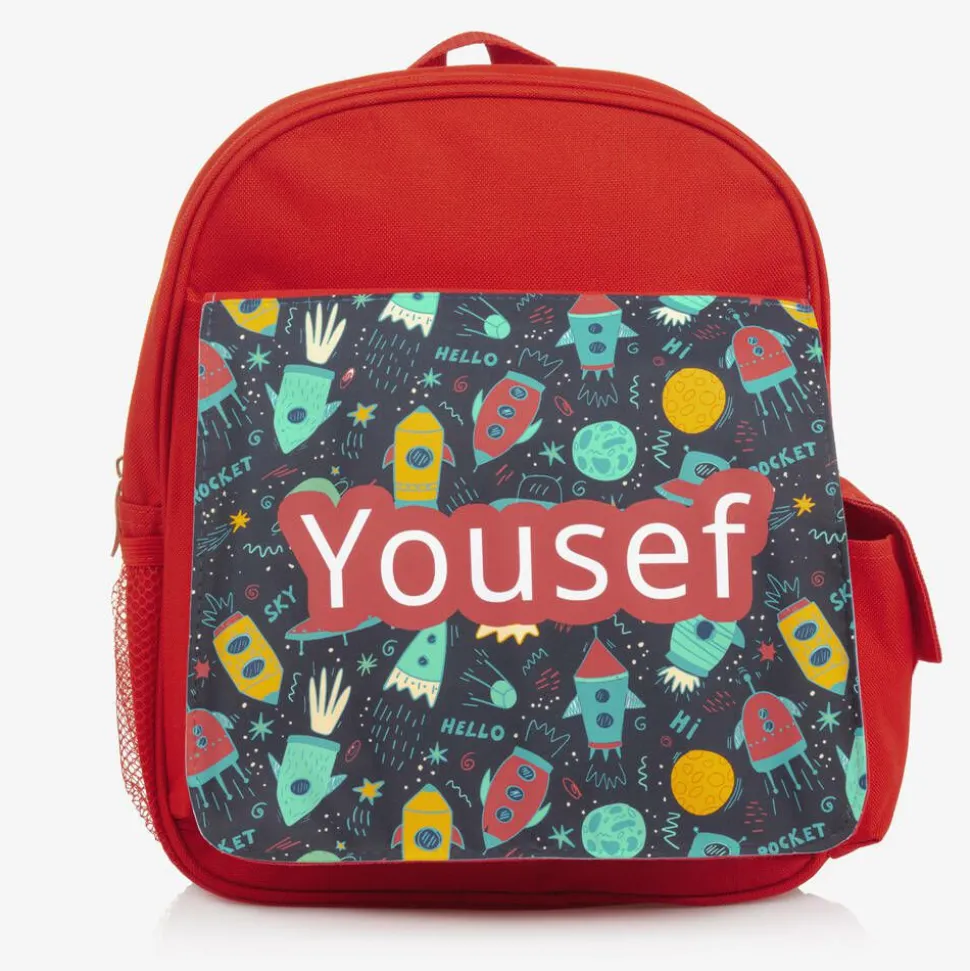 Boys Red Personalised Rocket Backpack (30cm)