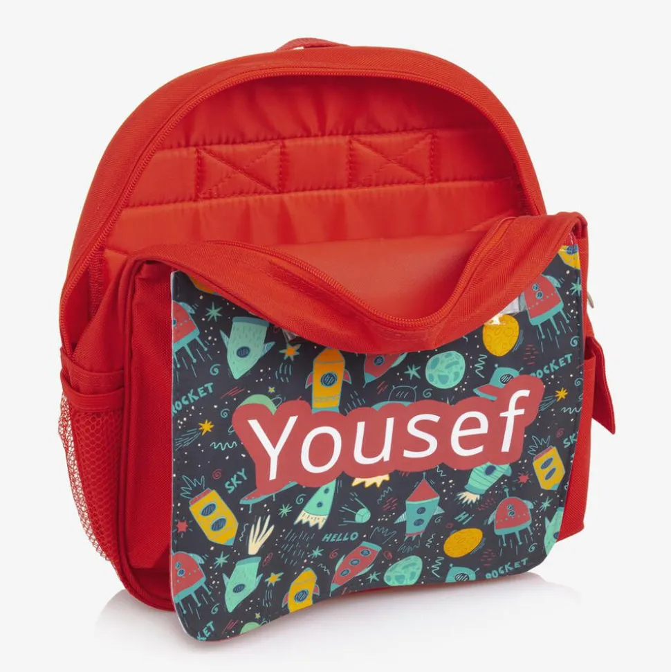 Boys Red Personalised Rocket Backpack (30cm)