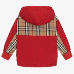 Boys Red Quarter-Zip Vintage Check Jacket