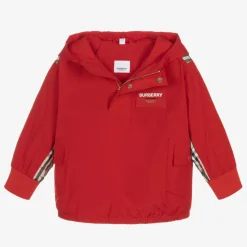 Boys Red Quarter-Zip Vintage Check Jacket