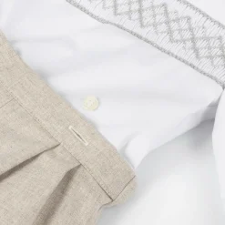 Boys White & Beige Cotton Buster Suit