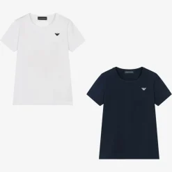 Boys White & Blue Cotton T-Shirts (2 Pack)