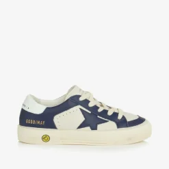 Boys White & Blue Leather May Trainers