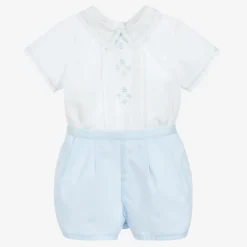 Boys White & Blue Shorts Set