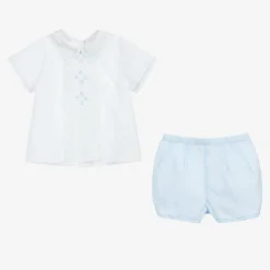 Boys White & Blue Shorts Set