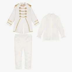 Boys White & Gold Military Suit