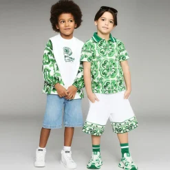 Boys White & Green Majolica Shorts