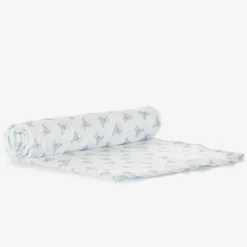 Boys White & Blue Pima Cotton Blanket (100cm)