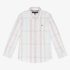 Boys White Cotton Checked Shirt