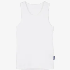 Boys White Cotton Jersey Ribbed Vest