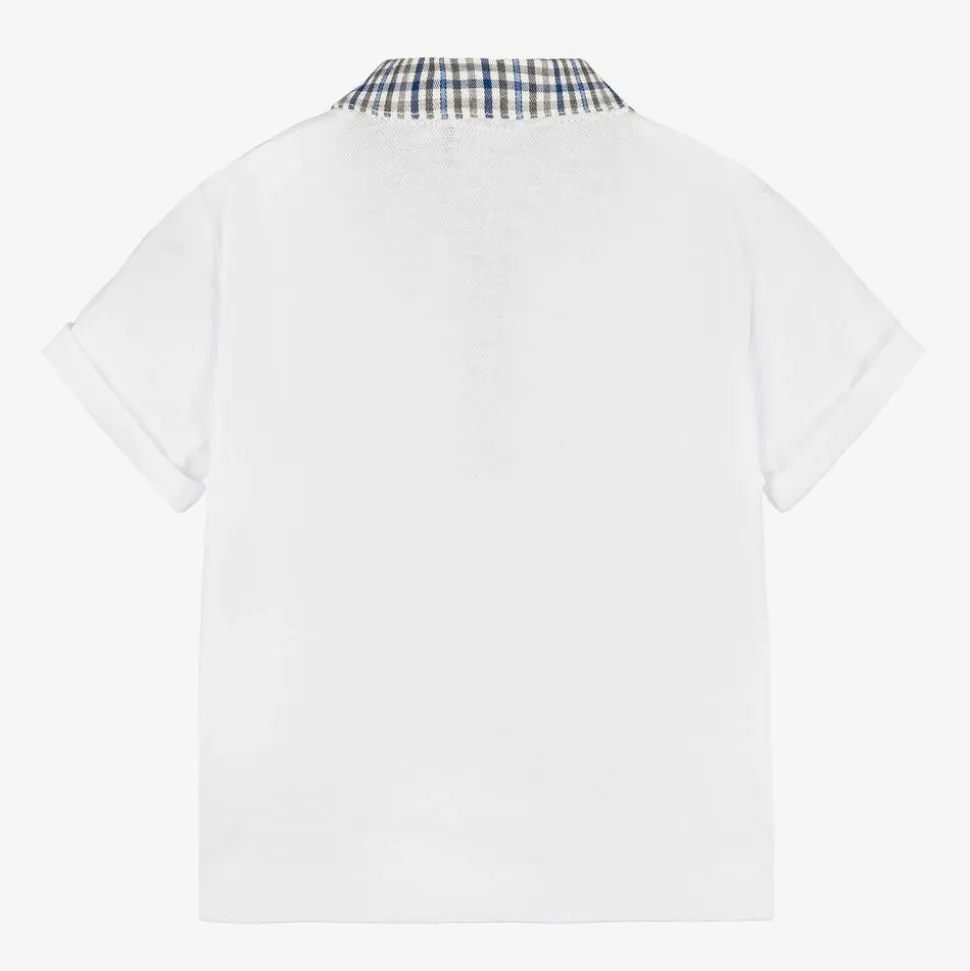 Boys White Cotton Piqué Polo Shirt