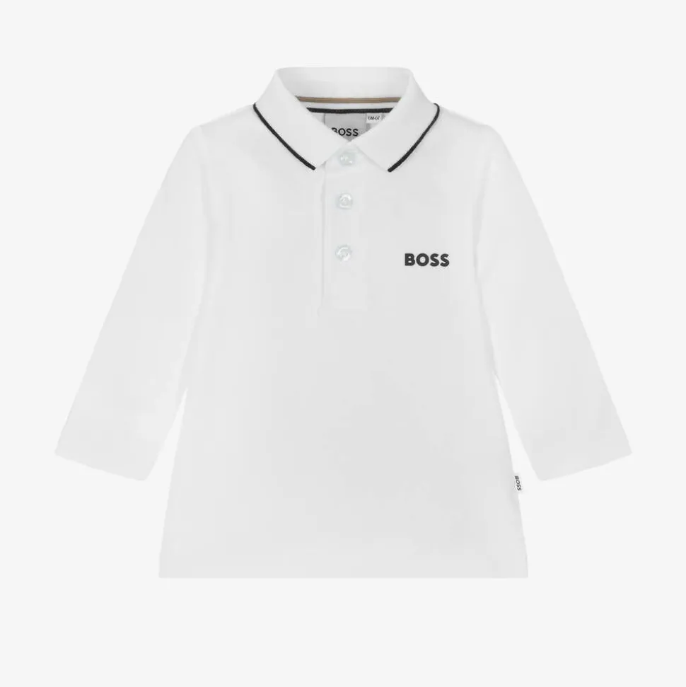 Boys White Cotton Polo Shirt