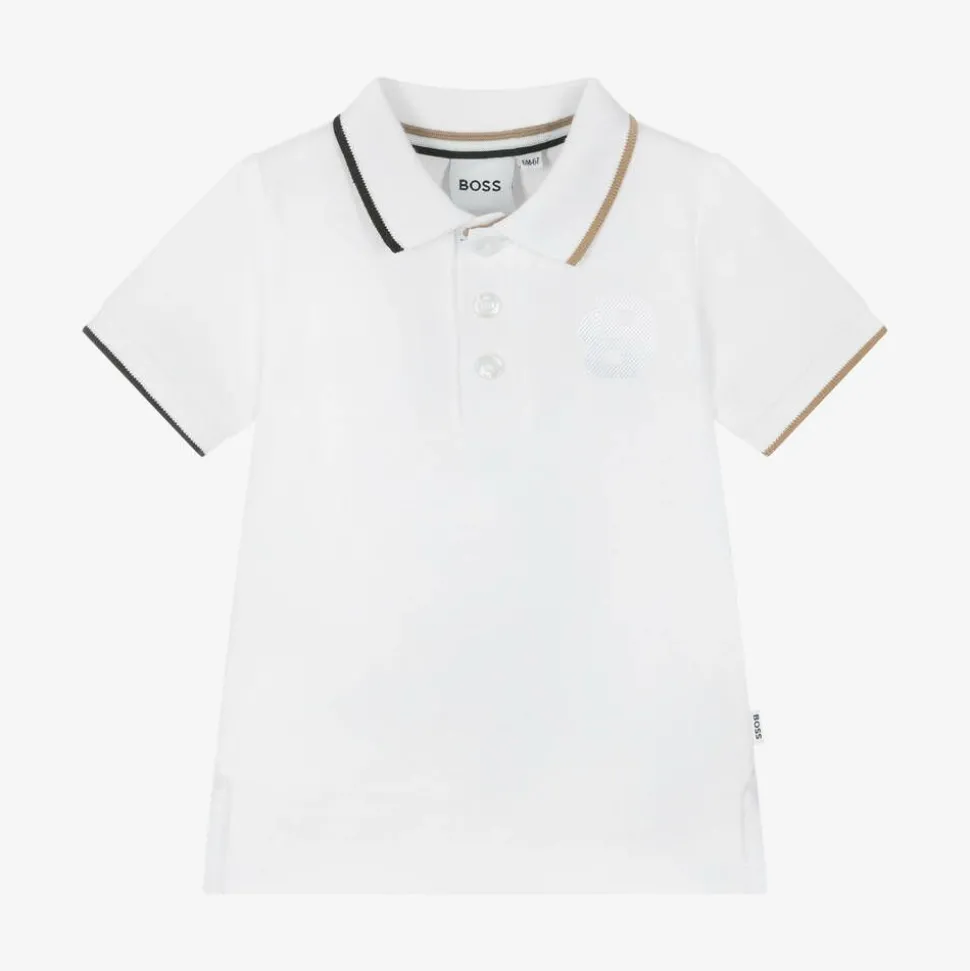 Boys White Cotton Polo Shirt