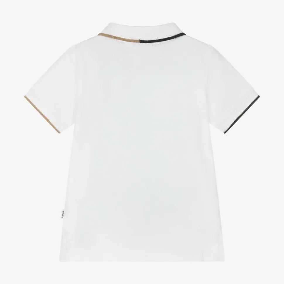 Boys White Cotton Polo Shirt