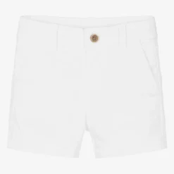 Boys White Cotton Twill Shorts