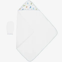 Boys White Dino Domain Hooded Towel & Mitt Set