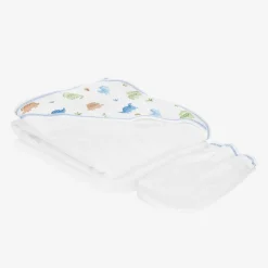 Boys White Dino Domain Hooded Towel & Mitt Set