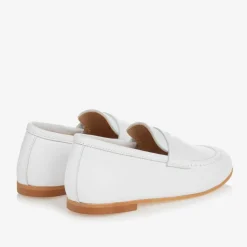 Boys White Leather Monogram Loafers